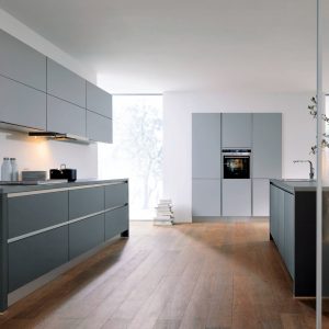 German kitchen with island in Lava Black and Stone Grey