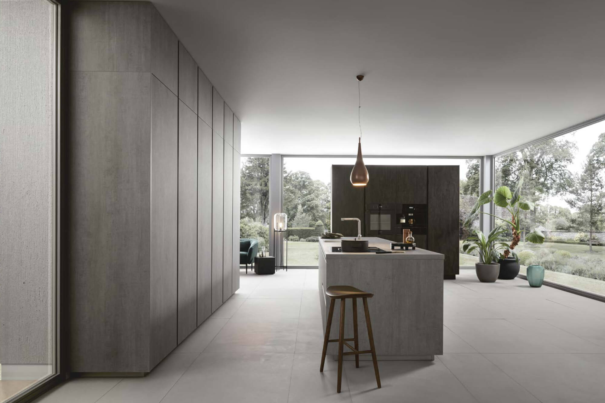 Open plan German kitchen in modern house