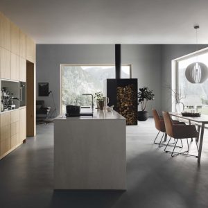 German kitchen with island in White Lacquer and real Oak veneer